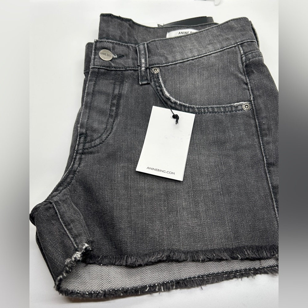 Anine Bing Charcoal Denim Cut-off Shorts